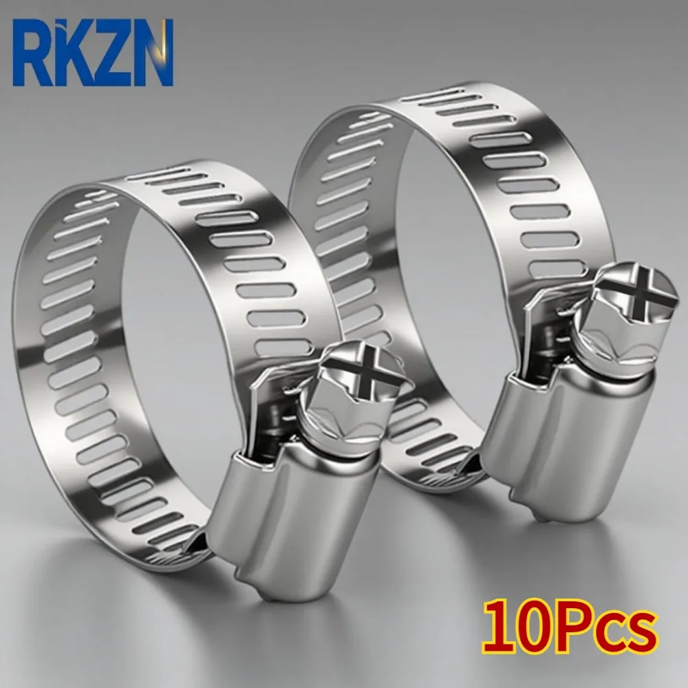 10Pcs Pack 304 Stainless Steel Hose Clamp, Adjustable Pipe Clip for Water Gas Pipe, 8-38mm Full Size Optional