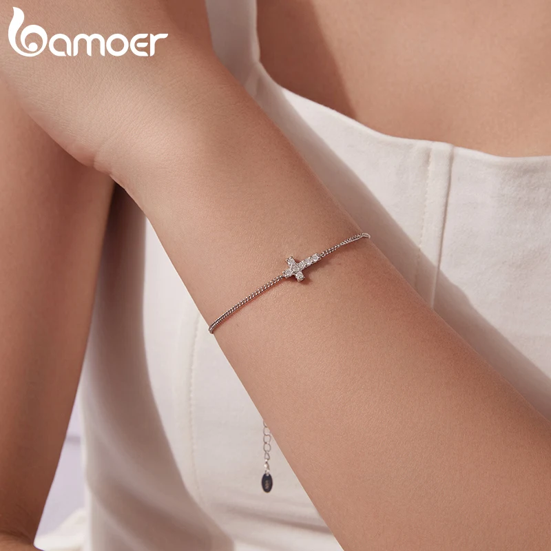 Bamoer Moissanite Bracelet Classic 925 Sterling Silver Chain Cross Charm Bracelets Chain Wedding Fine Jewelry 4