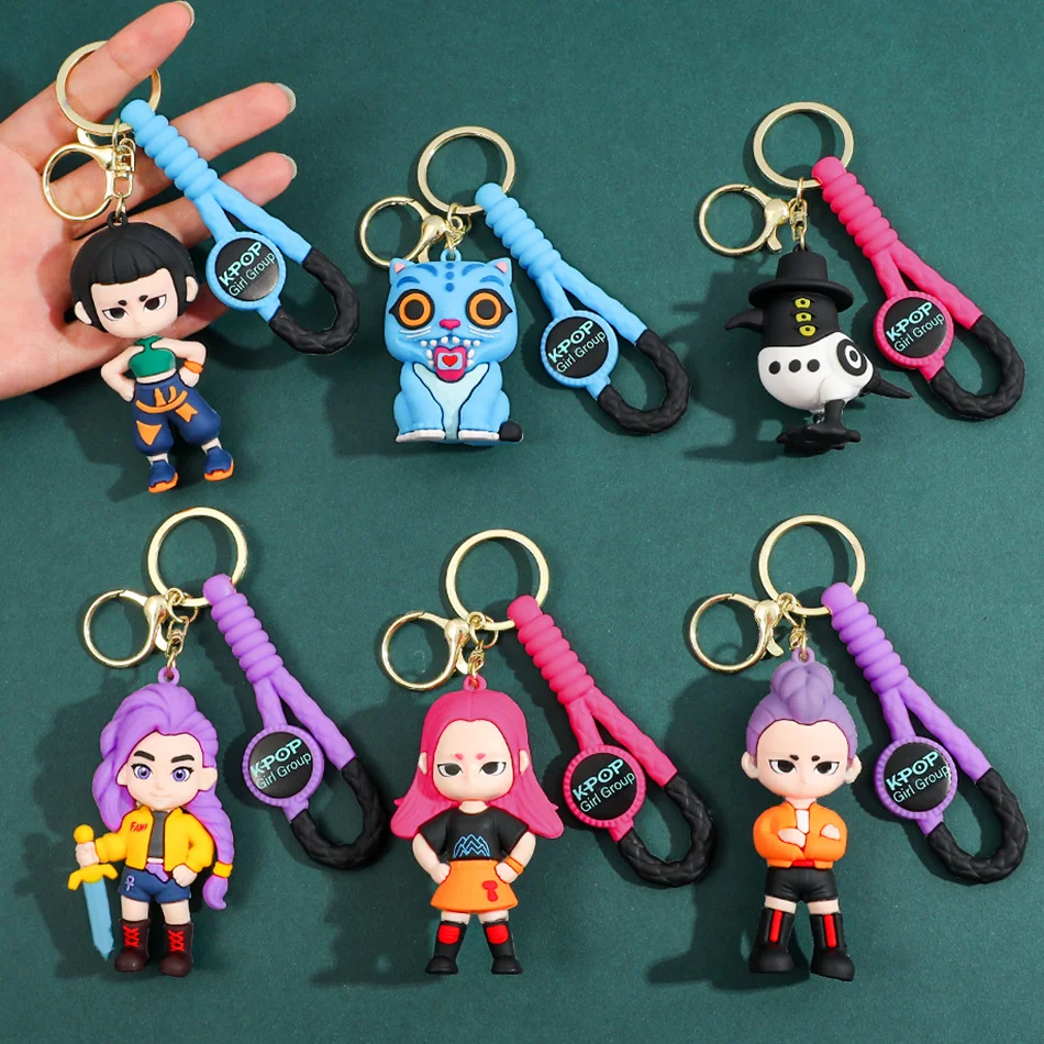 KPOP Demon Hunters Keychain Tiger Character PVC Figure Keychain Cute Harajuku Style Key Ring for Kids Bag Hanging Birthday Gift