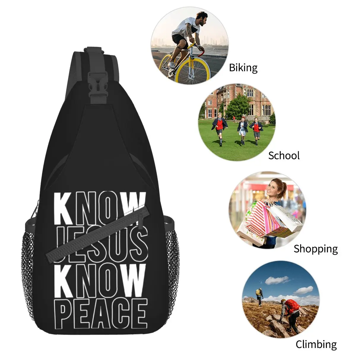 Know Jesus Know Peace Crossbody Sling Bags, Sac de poitrine à la mode, Christian initié, Sac à dos, Sac à dos pour voyage, Randonnée, Camping Pack