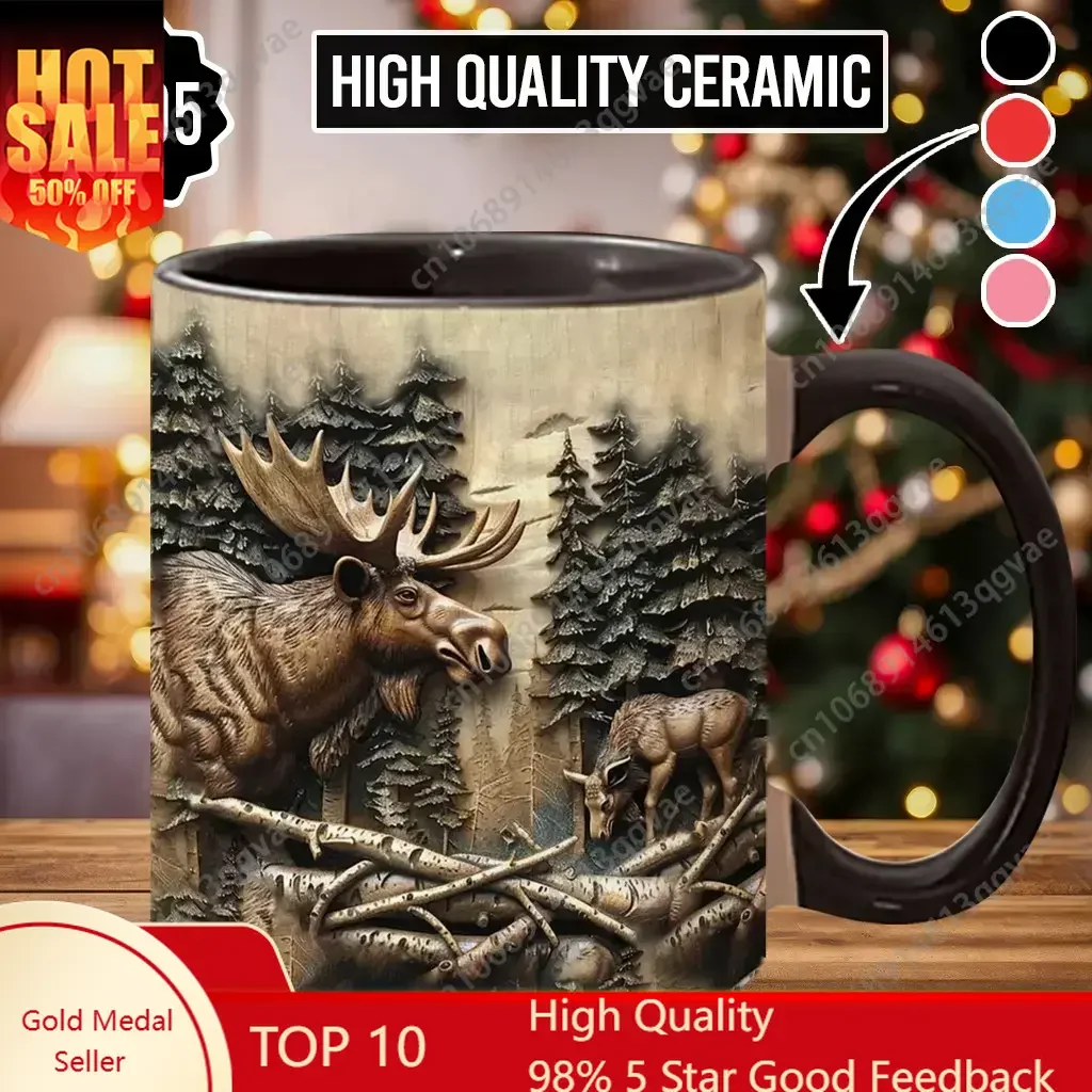 

Hunting Season Coffee Mug Moose Hunting Pattern Print Mug Ceramic Drinkware 11 oz Ceramic Mugs Water Drinking tee juice Cups