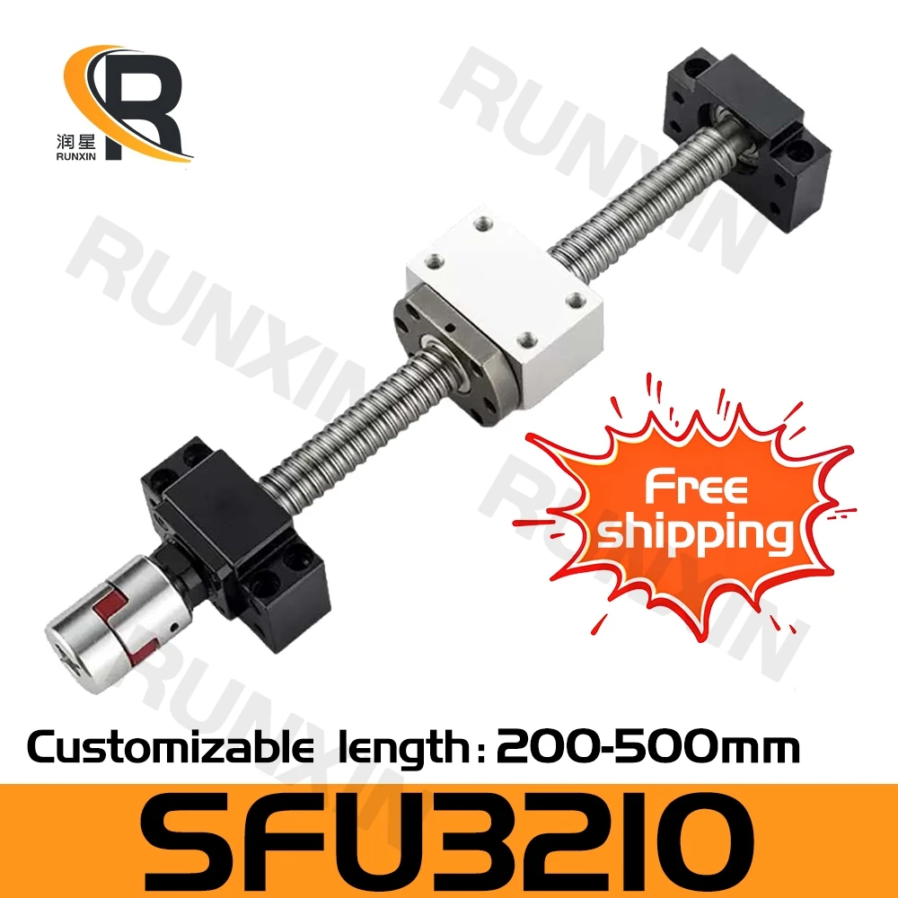 RXTNC C7 Ball screw set SFU3210 L200-500mm single nut +BK25 BF25 support seat +DSG32H + coupling for CNC engraving machine