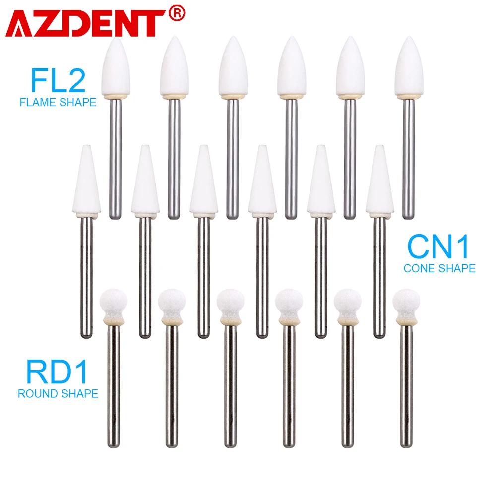 AZDENT 5 Boxes Dental White Stone Polishing FG Burs Polished Replacement Heads Abrasion Tools