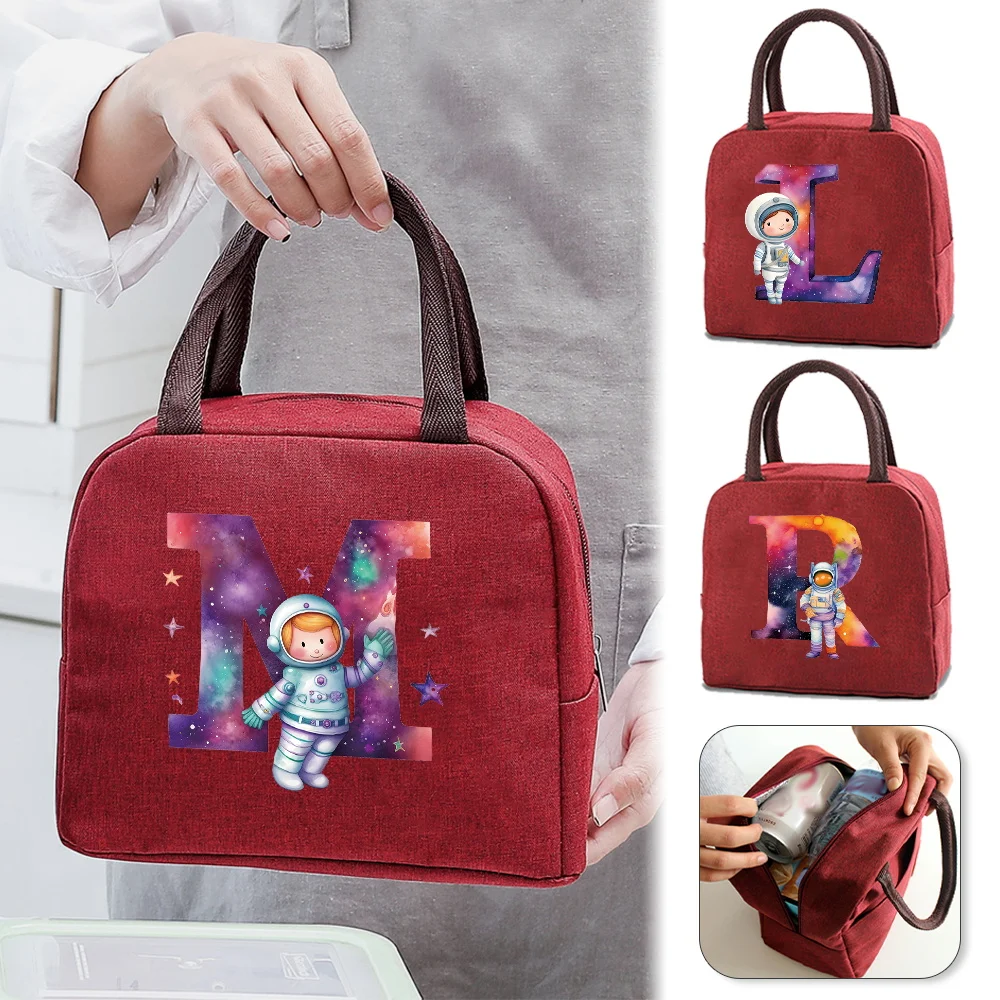 

Outdoor Picnic Food Bag Astronaut Letter Series Reusable Picnic Tote Office Thickened Bento Pouch Zipper Thermal Lunch Bags