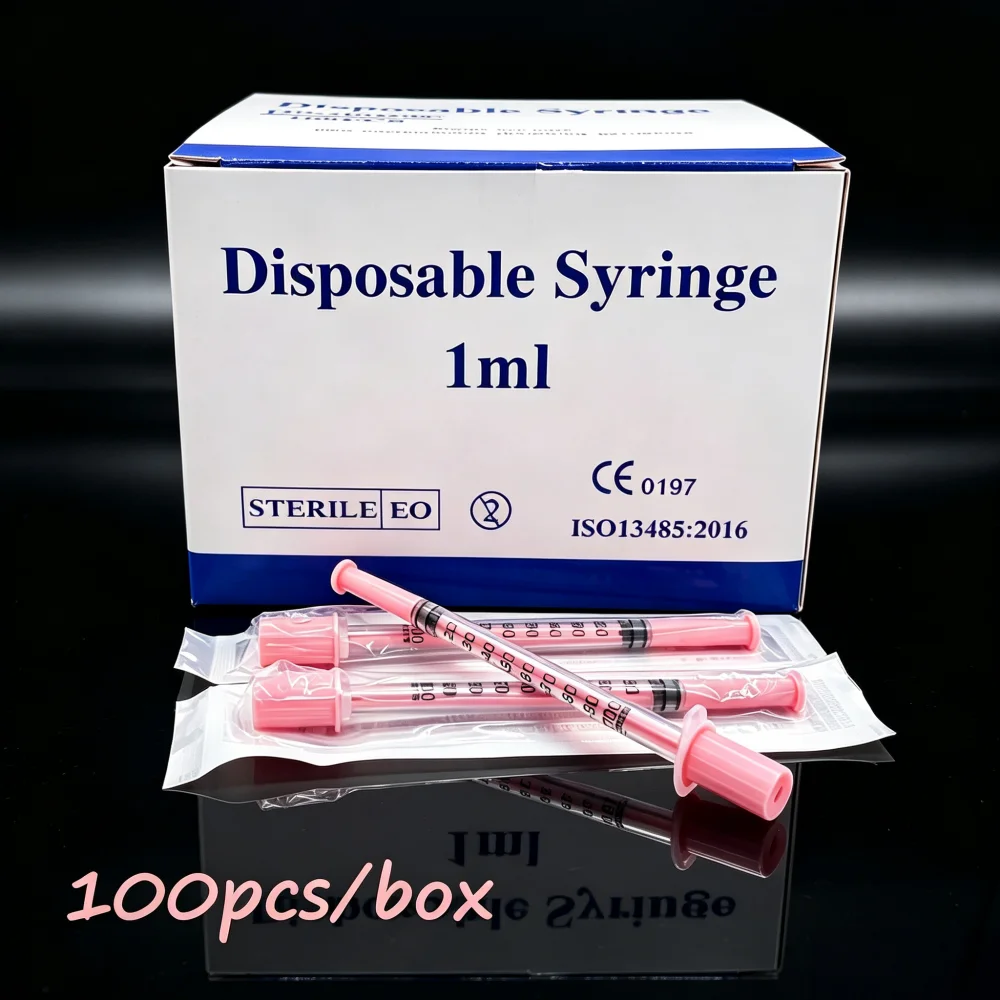 100pcs Light Pink Insulin Syringe 1ml 30G 8mm Disposable Sterile Injection Syringe with Needle Individually Packed