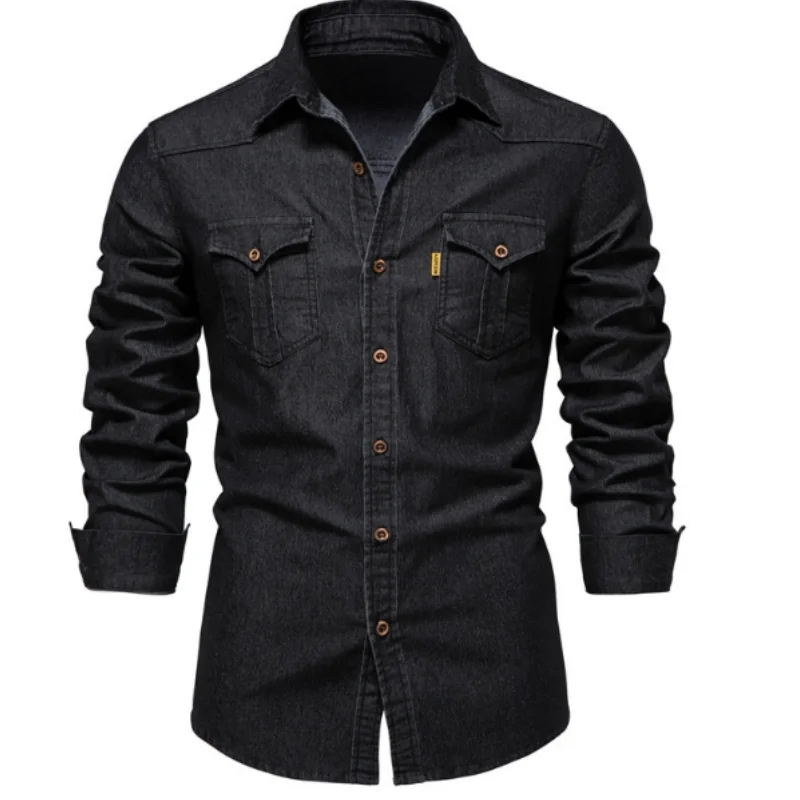 Long Sleeve Denim Shirt For Men Non Ironing Casual Solid Cotton Top With Pockets Men Jacket Clothing Oversize EUR Size S-5XL