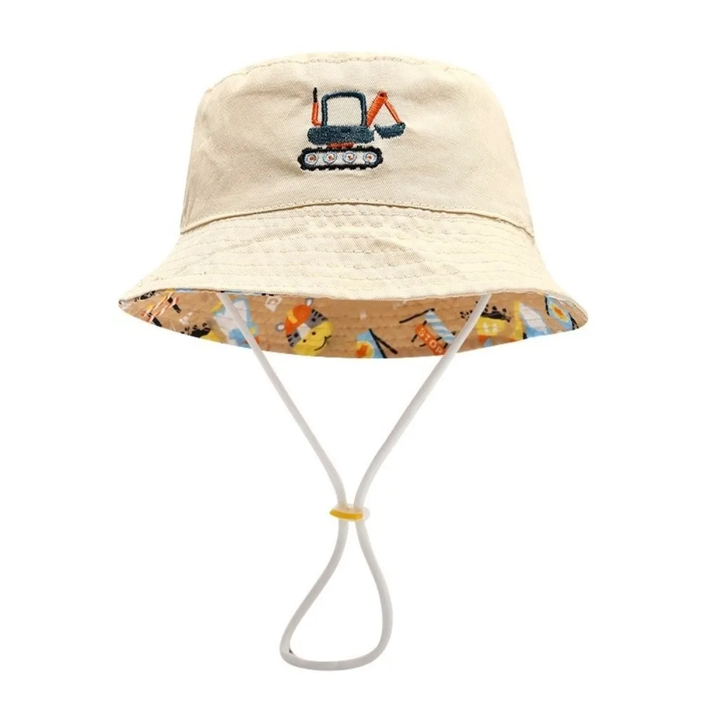 

Double-sided Children Bucket Hat Sun Shading UV Protection Children's Cap Dinosaur Excavator Cartoon Fisherman Hat