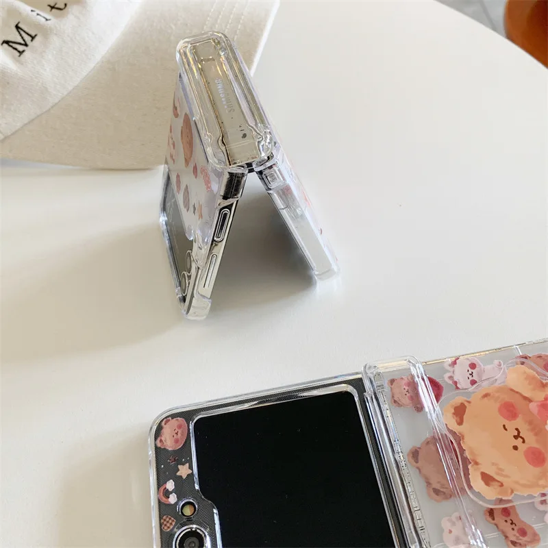 Coque de téléphone avec support ours en peluche mignon, coque de protection arrière pour Samsung Galaxy Z Flip 6, 5, 4, 3, ZFlip4, ZFlip5, ZFlip6