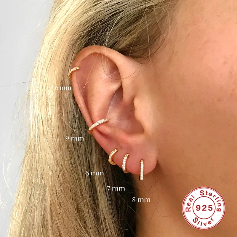 

CANNER 925 Sterling Silver Minimal Hoop Earrings Crystal Zirconia Small Cartilage Earring Helix Tragus Earring Piercing Jewelry