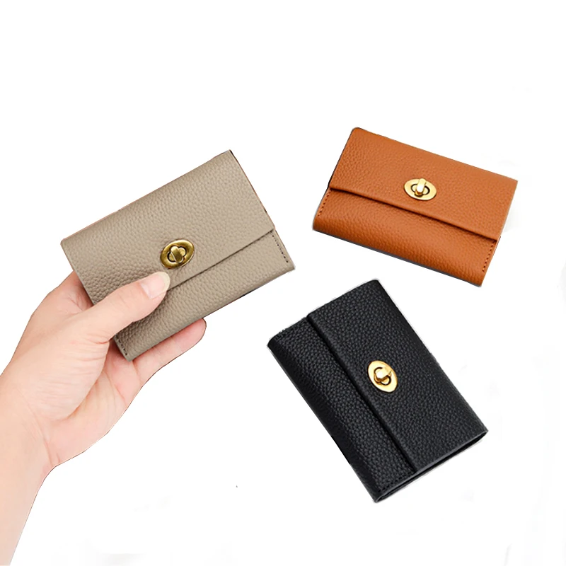 Multifunctional niche design short top layer cowhide business small card holder fashionable genuine leather wallet for women