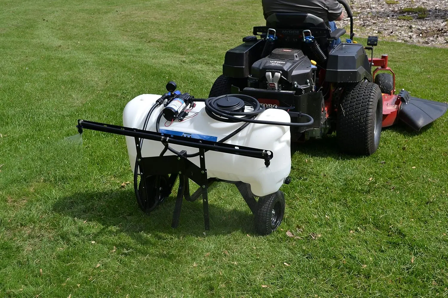 Manufacturing 25 Gallon Deluxe Lawn Trailer Broadcast Sprayer, 2.2GPM White