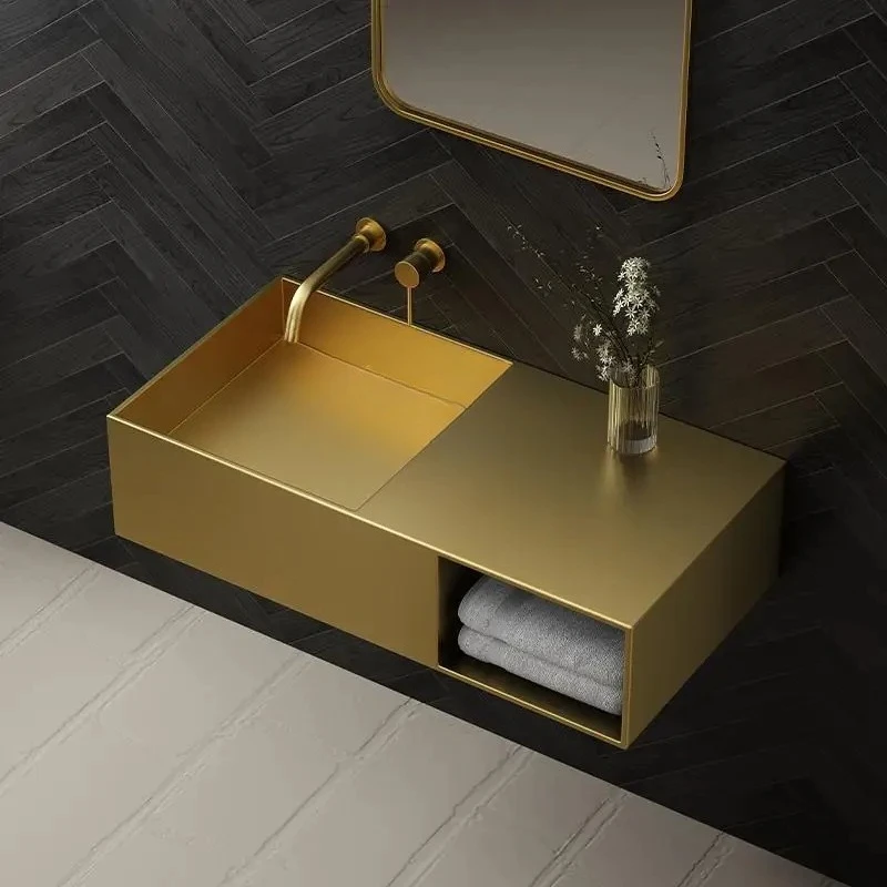 A  Customized high-end metal wall-mounted stainless steel wash basin Washbasin Household hotel wash table