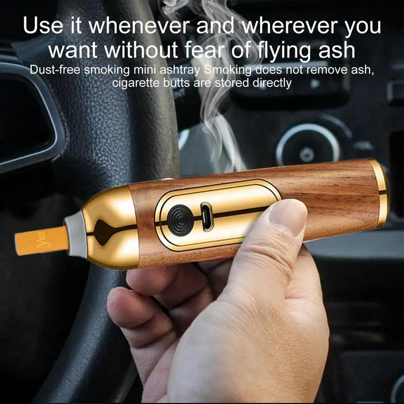 Mini Handheld Ashtrays Anti Soot-flying Cigar Cover Walnut Wood Cigar Holder Ash Organizer For Car Driving Ashtray Cigar Holder