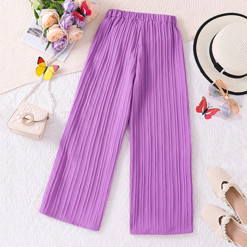 Girls Loose Casual Breathable Long Pants 8-12 Years Old Summer Pants Girls Candy Color Fashion Classic Straight-leg Pants