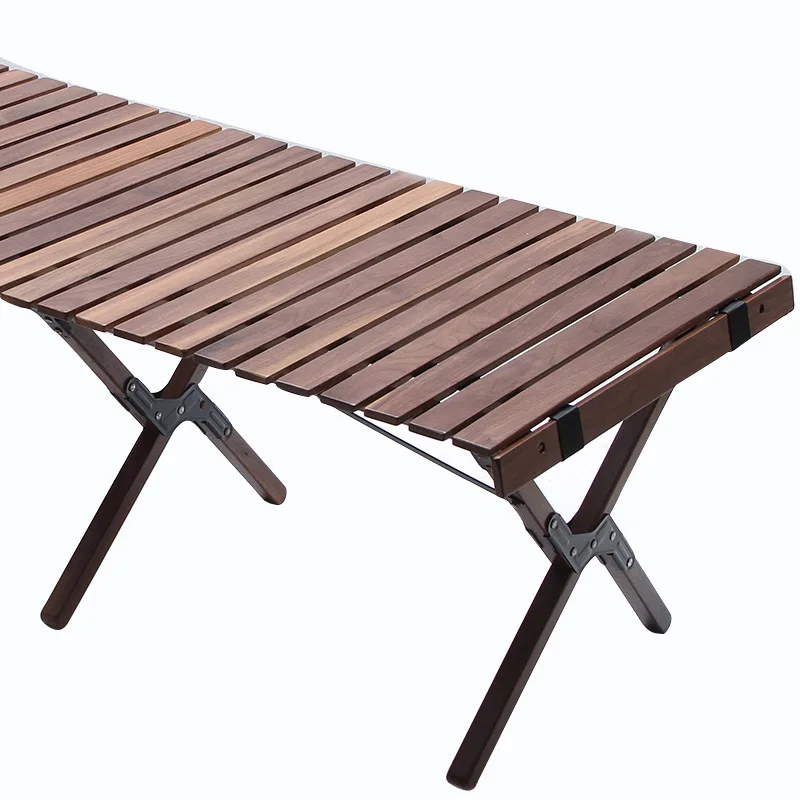 Black walnut solid wood egg roll table, outdoor camping folding table