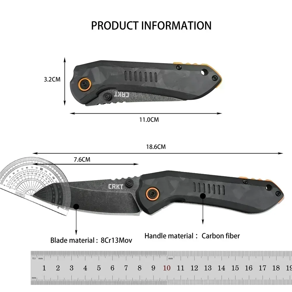 CR 6280 Tactical Pocket Folding Knife 8Cr13MoV Stonewash Plain Blade, Carbon Fibre/G10 Handles Outdoor Camping Hunting EDC Tool