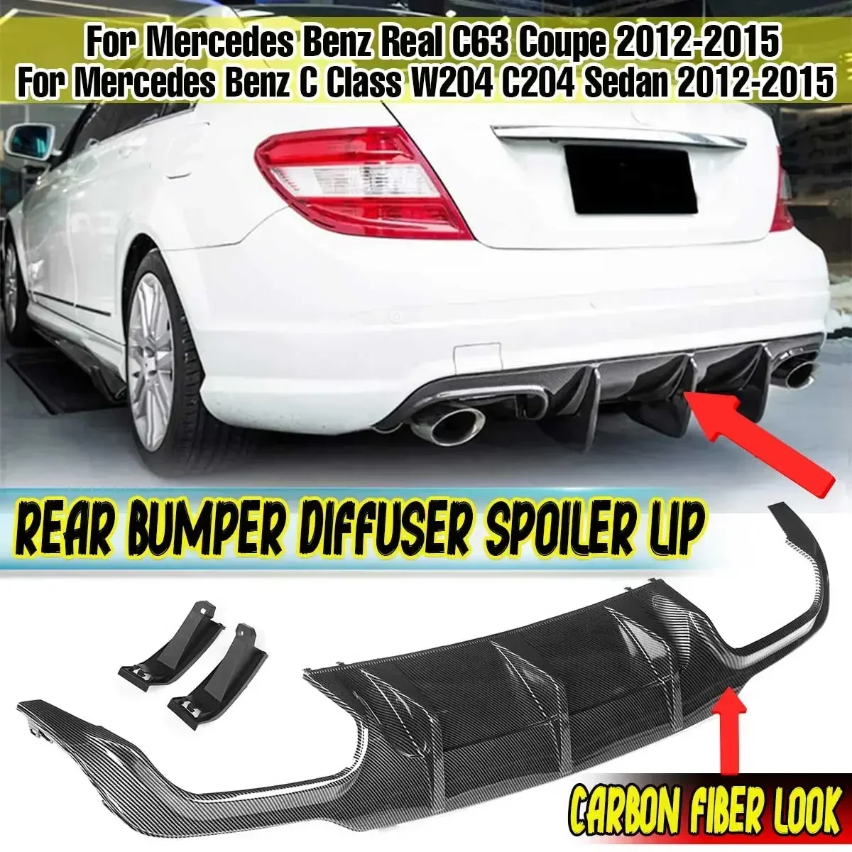 New Car Rear Bumper Lip Diffuser Rear Splitters Guard For Mercedes For Benz C Class W204 C204 Sedan C63 Coupe 2012-2015 Body Kit