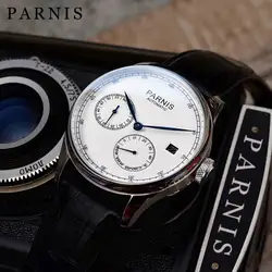 Fashion Parnis 43mm White Dial Automatic Man Watch Power Reserve Mechanical Calendar Leather Strap Wristwatches For Men relogios