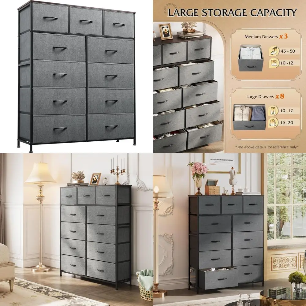 

Fabric Bin Organizer Unit - 11 Compartment Storage Drawers with Steel Frame, Tall Tower Storage Organizer for Home and Office