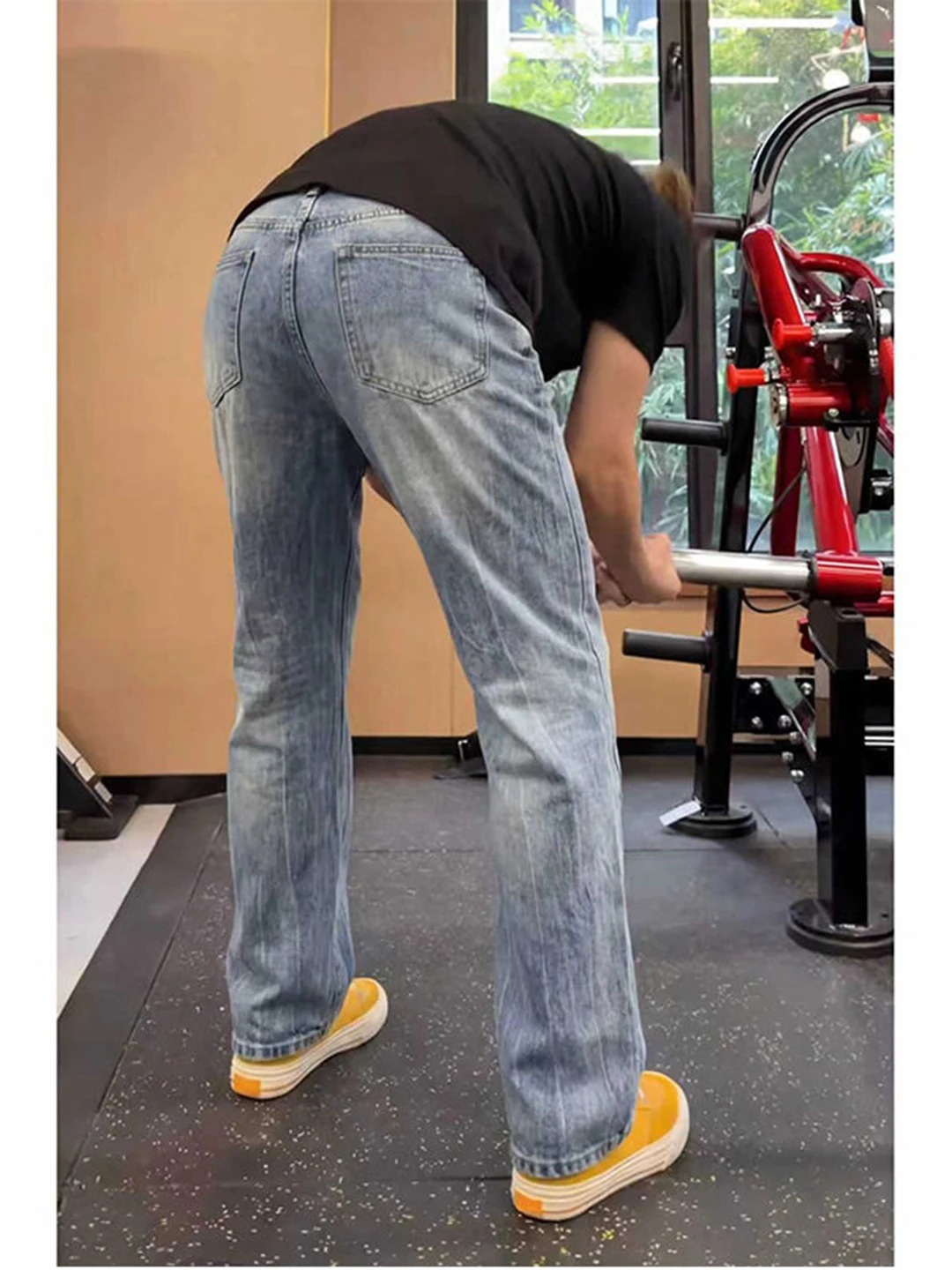 

Waed Blue Lightning Pattern Men's Jeans American High Street Sle Spring Straight Leg Pants Slimming Effect Cleanfit