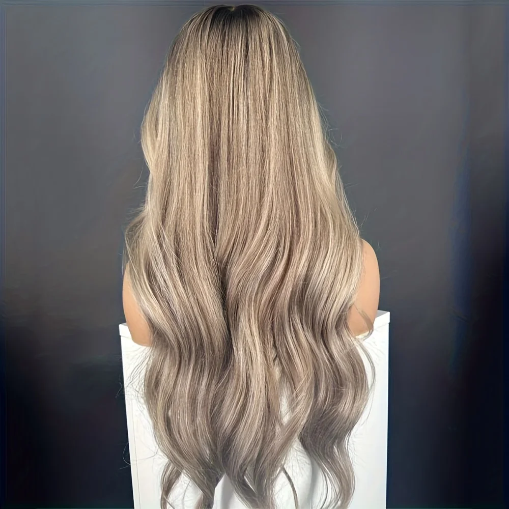 Soft Highlight Blond Wave Hair 150 density and 13×4 100%human hair wig lace front wig, with baby hair pre plucked and f view 4