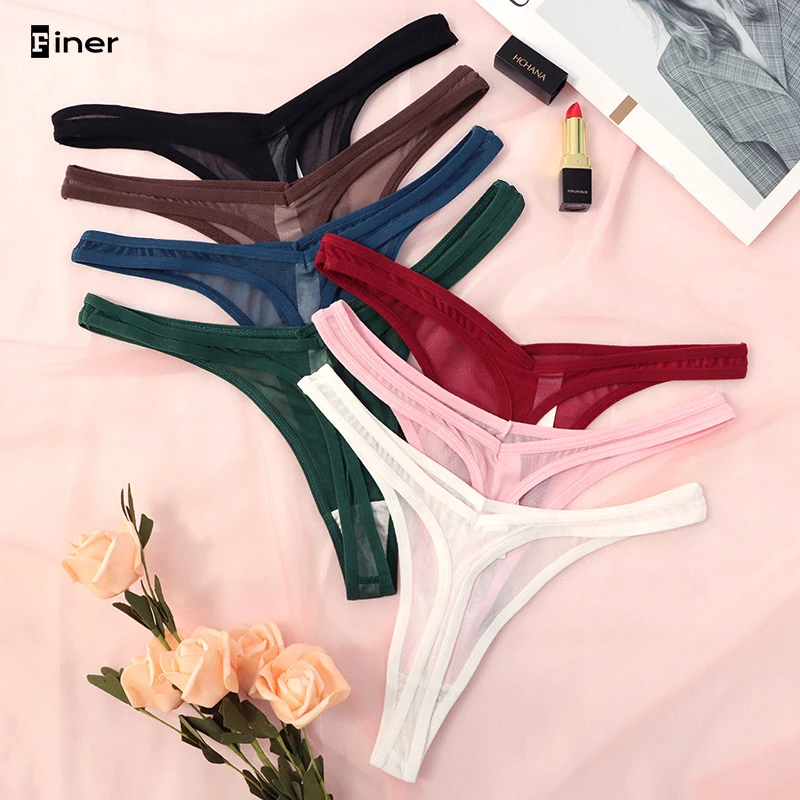 Seamless Thongs For Women Tiny Tangas  Thong Lingerie Woman Translucent Mesh Strings Soft T-back Underwear Tangalar Tpanties