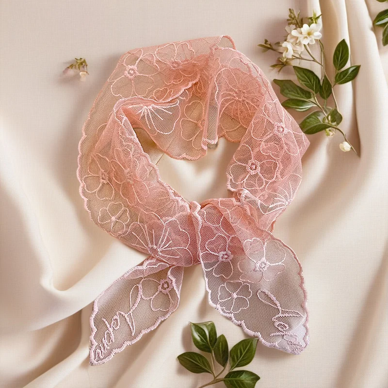 ลูกไม้ผ้าพันคอผ้าไหมฝรั่งเศส Retro ผู้หญิงแถบคาดศีรษะ,ขนาดเล็กยาวแถบแคบ INS ผูกผม Streamer ผูกกระเป๋าชุด