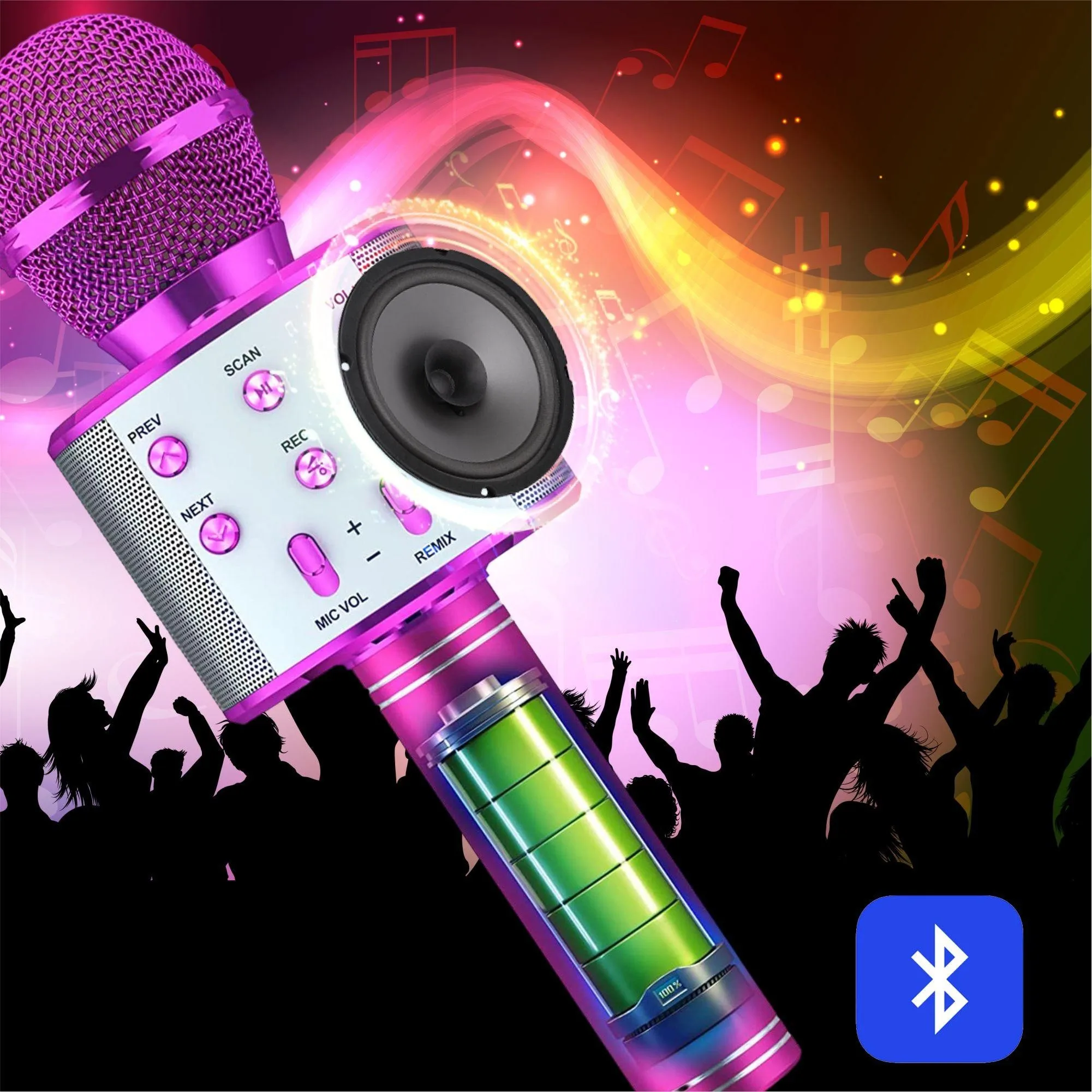 Wireless Bluetooth Karaoke Microphone , Karaoke Mic Speaker With Adjustable Remix FM Radio for Kids Girls Boys Teens Birthday