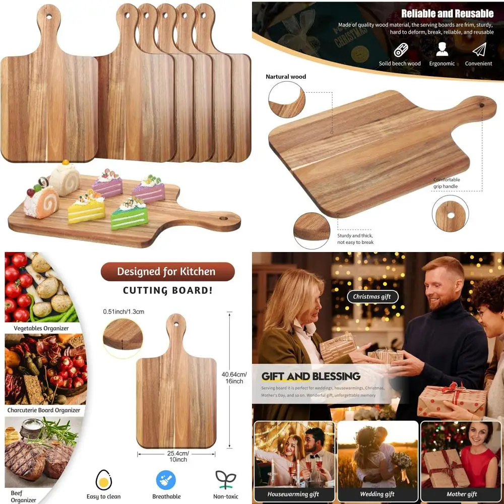 

Bulk 6-Pack Acacia Wood Cutting Boards, 16x10 Inches, Thick Chopping Platters with Handles for Kitchen & Serving, Ideal for Engr