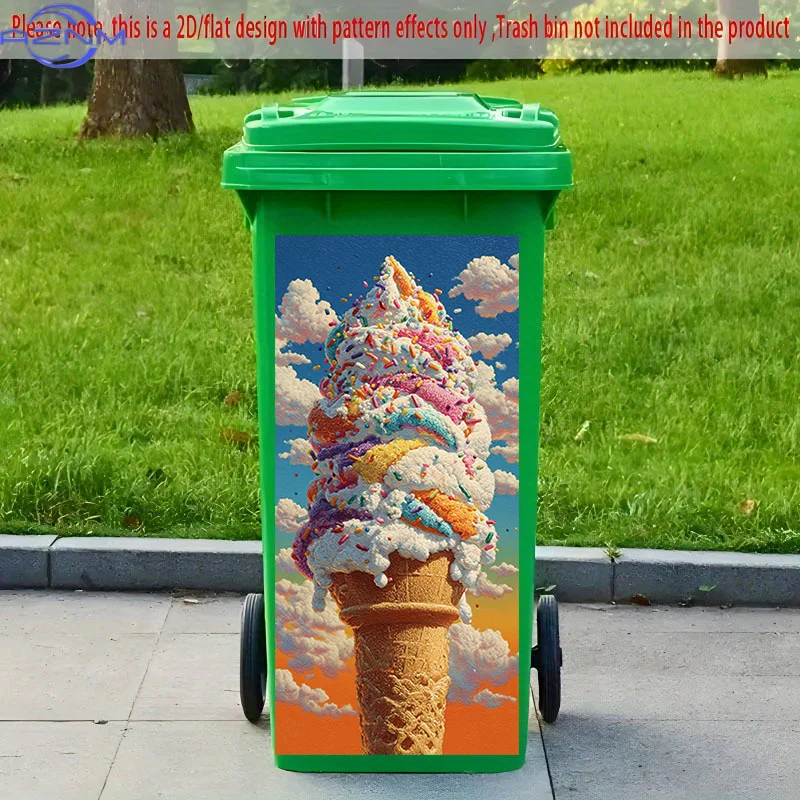 2D Flat Printing 1pc 2D Pattern Printed Kitchen Trash Can Sticker xcm Rainbow Cone Feast Themed Kitchen Home Decor Wallpaper S