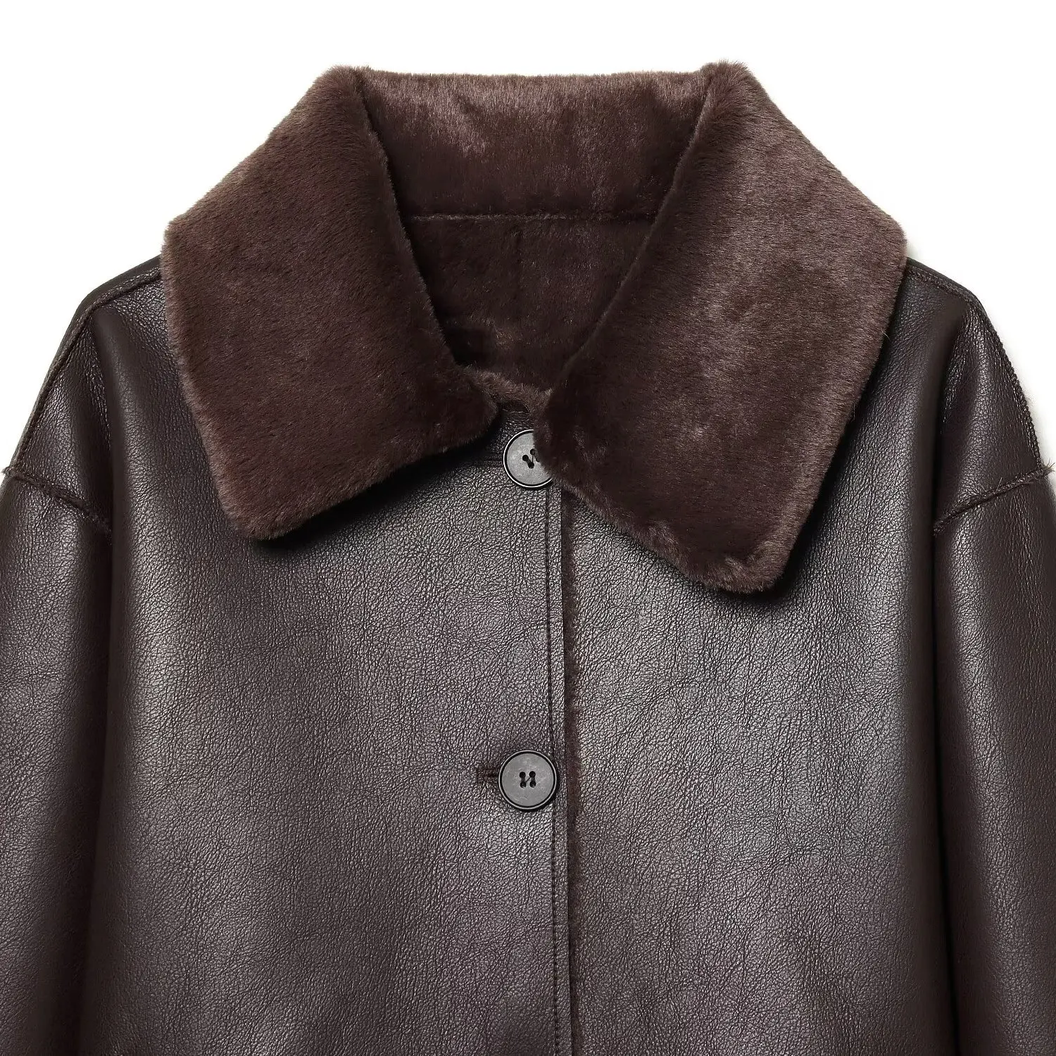 JNLEAOG Casaco feminino de couro sintético dupla face Jaet, roupa externa dobrável, ajuste longo, fecho de botão, comprimento regular