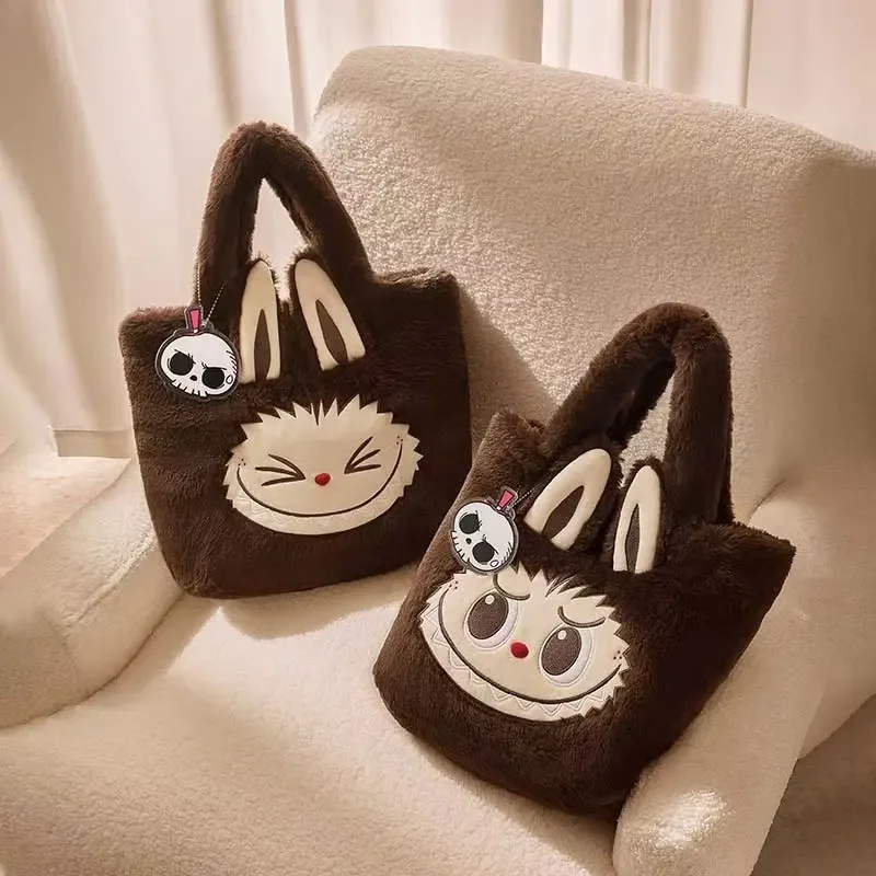 새로운 정품 애니메이션 주변 장치 Labubu 대용량 양고기 배낭 패션 플립 가방 Labubu 인형 토트 백 소녀의 생일 선물