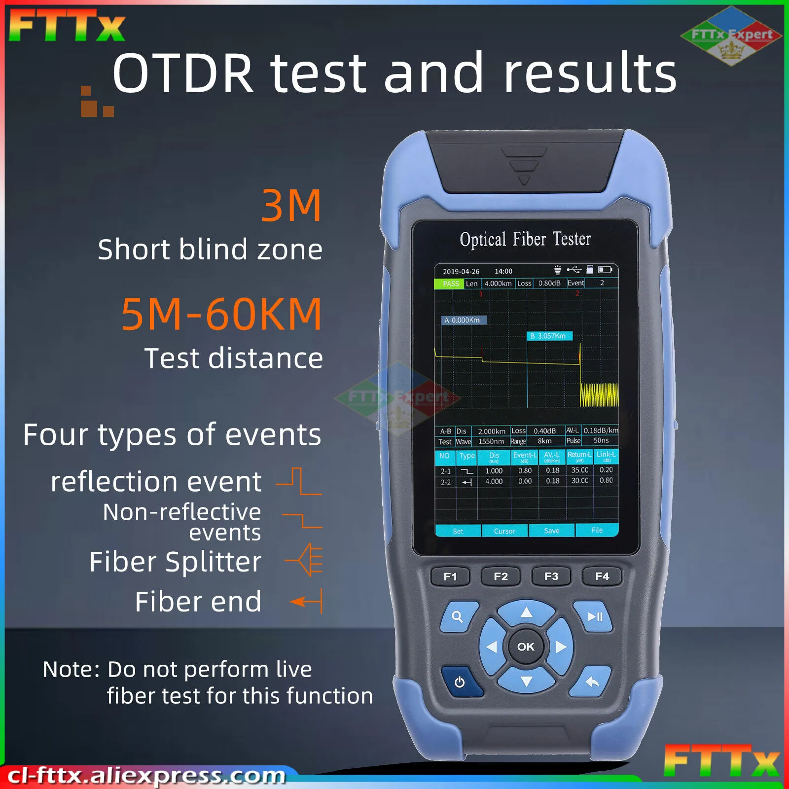 Mini OTDR active fibe Fiber Optic Reflectometer 980rev with VFL OLS OPM Event Map 24dB for 64km Fiber Cable Ethernet Tester