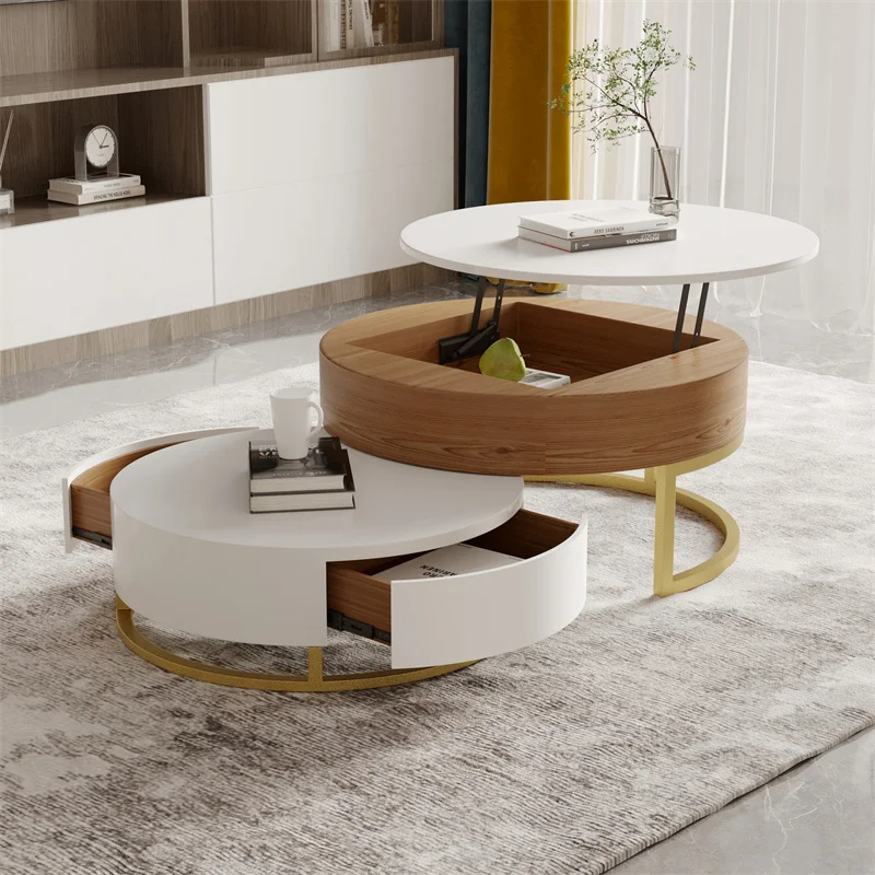 Contemporary White Marble Coffee Table Wooden Lift Multifunctional Coffee Table