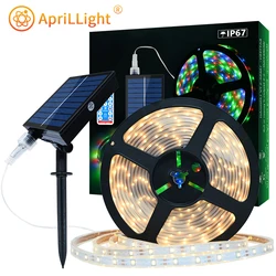 Impermeável Solar LED Strip Light, Natal colorido Fairy Lights, Lâmpada ao ar livre para pátio, Decoração do jardim, 8 modos, IP67, 5m, 10m