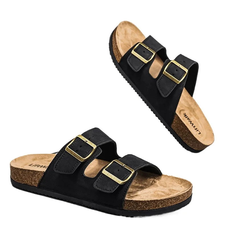 Sandalias Unisex Modernas y Elegantes de Gamuza, 2 Correas Ajustables con Hebilla, Plantilla de Corcho, Cómodas y Versátiles para Verano, Playa y Aire Libre