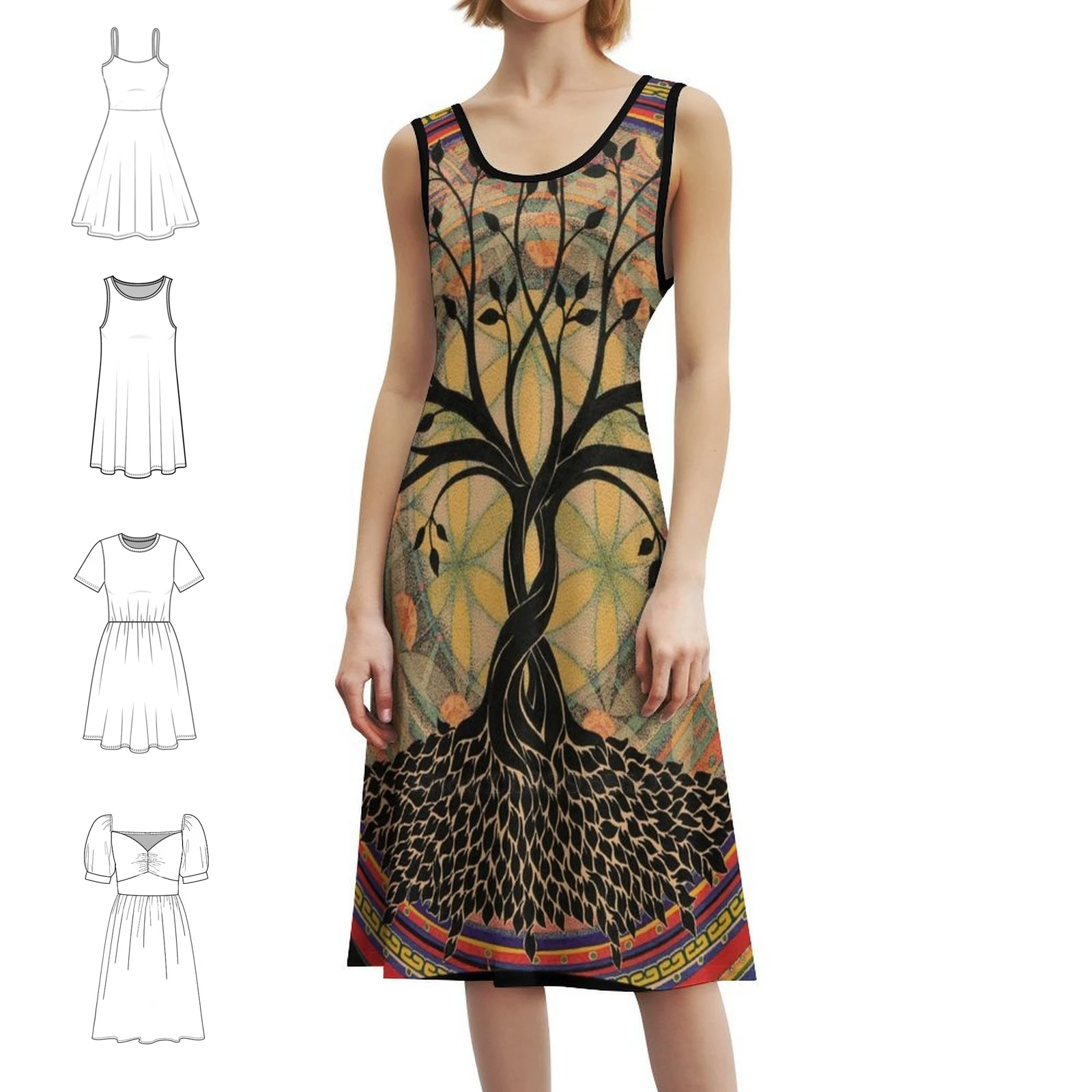 

Life : Tree Women's Elegant Party Dress A-Line Dress With Short/Long/Sleeveless Options Tree Life Tree Of Life Flower Of Life