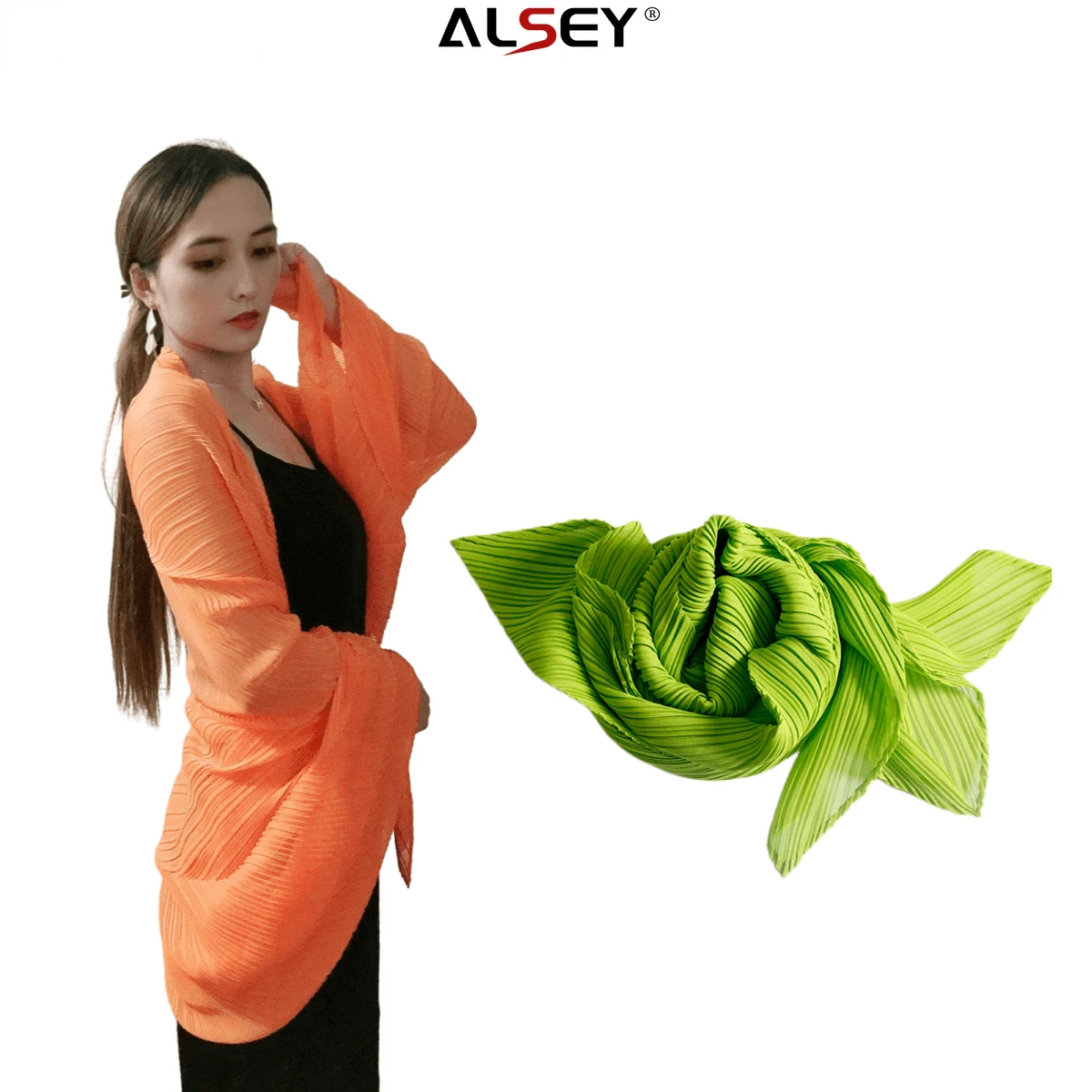 ALSEY Miyake Pleated 170 Cm Long Wide Summer Headscarf Shawl Sunscreen Shirt Shoulder Protector Chiffon Women\'s Color Scarf