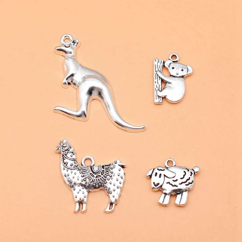 Supplies For Jewelry Australian Animal Kangaroo Koala Alpaca Sheep Charms Collection  For You Decoration 4pcs