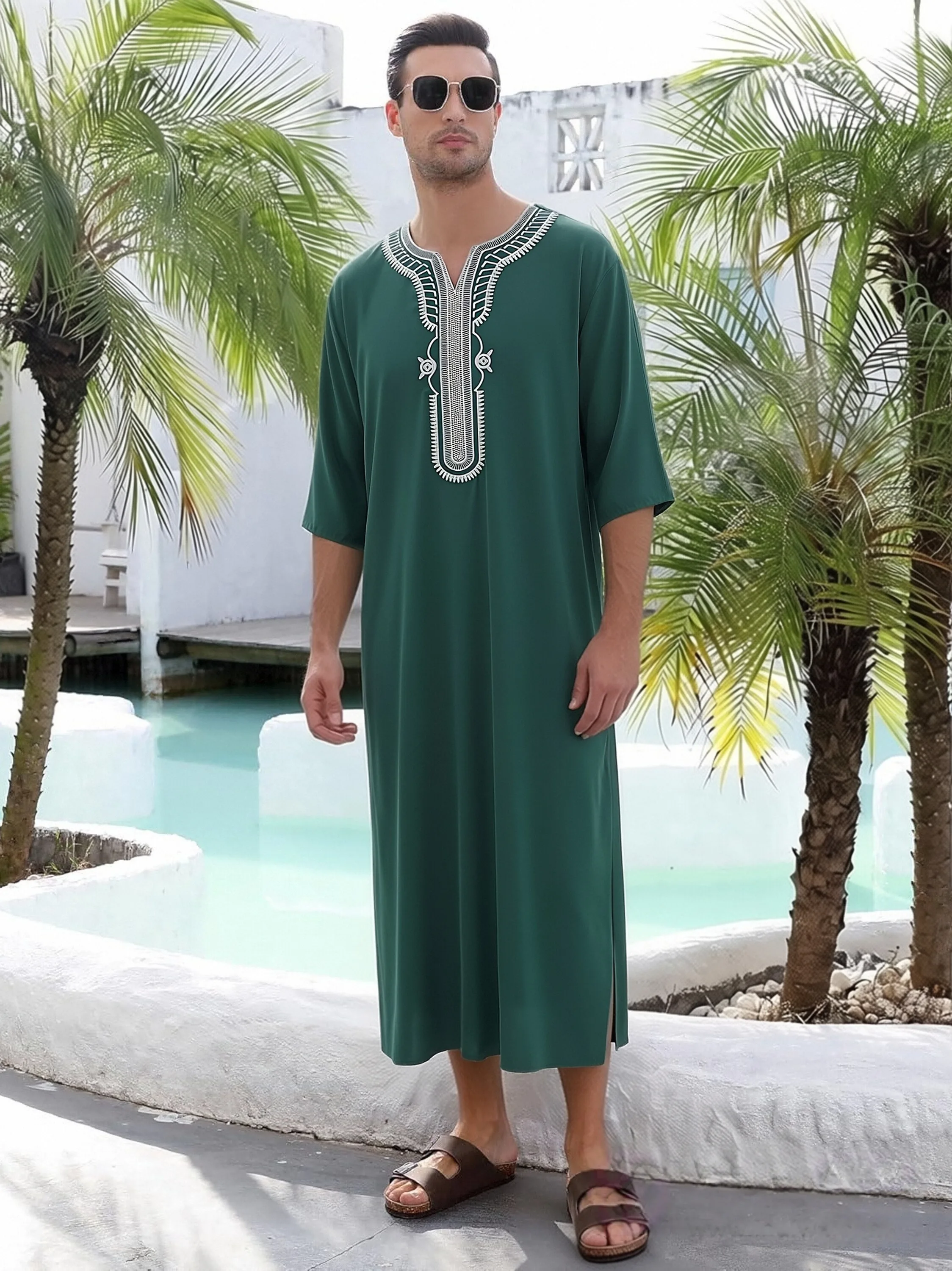 

Мужская исламская рубашка с коротким рукавом, вышитая, в марокканском стиле, свободного кроя, этническая, арабская, туба