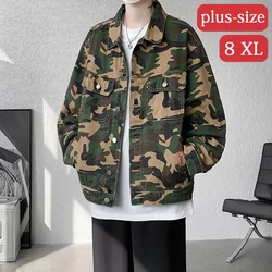 2024 Hong Kong style outdoor workwear denim jacket new versatile camouflage long sleeved men's jacket oversized jacket M-8XL