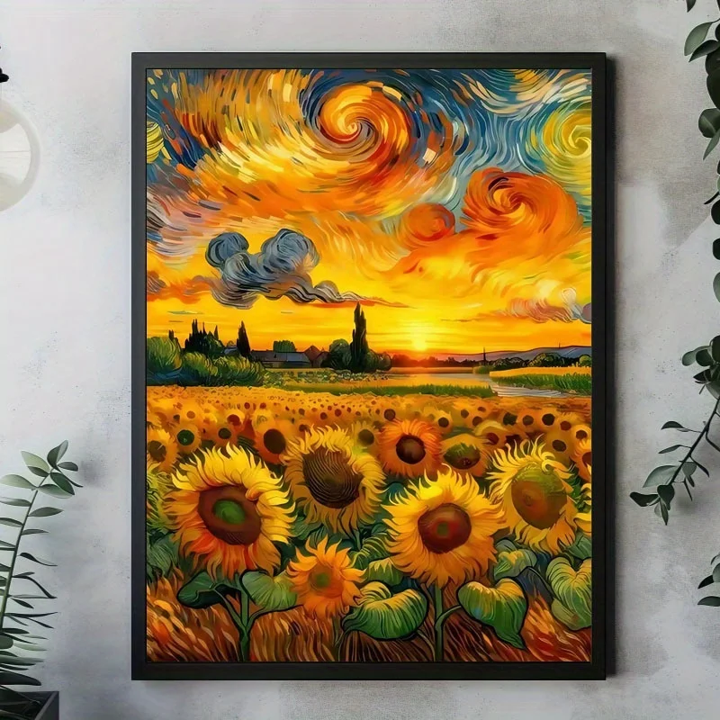 Van Gogh Inspired Sunflower Field At Sunset Canvas Art Print Frameless Wall Decor Home Bedroom Living Room Hotel Office Poster