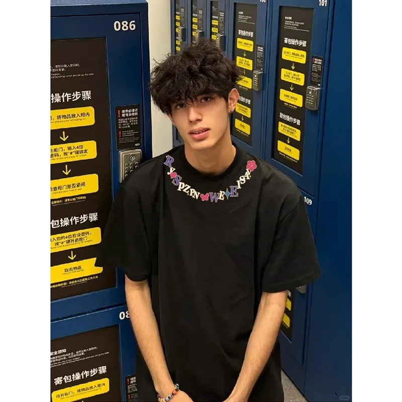 

Large Size 300 Pou American High Street Cleanfit Pure Cotton ort Sve T-irt ex Summer Trendy Couple's Top