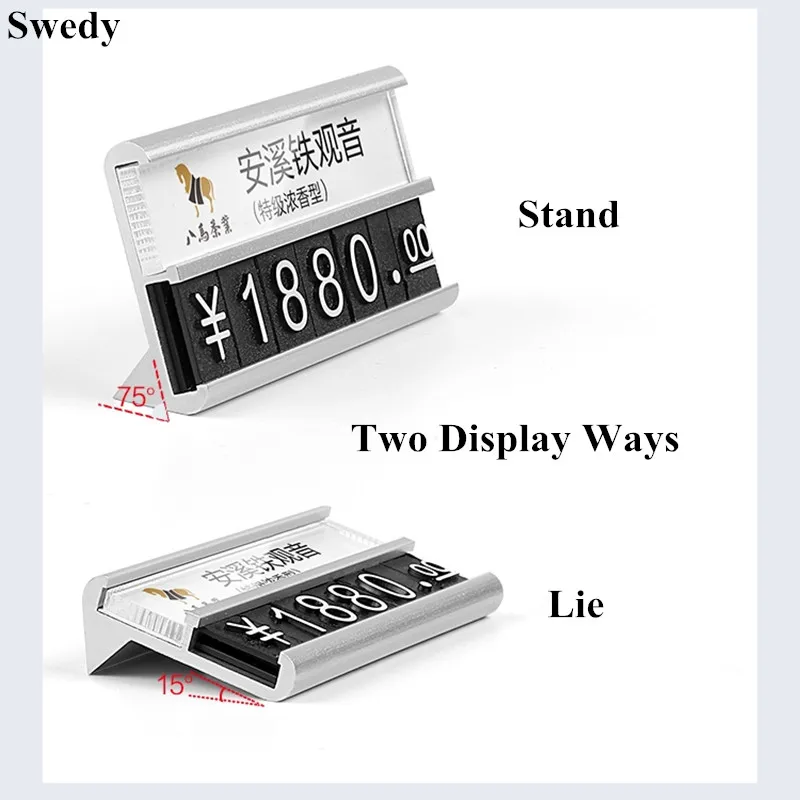 Adjustable Aluminum Number Letter And Metal Base Counter Price Label Card Display Stand Digital Price Cube Tag
