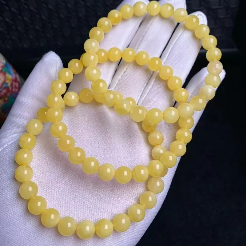 Natural Amber Stone Round Bead Plain Bracelet With Rich Wax Content And Uniform Color
