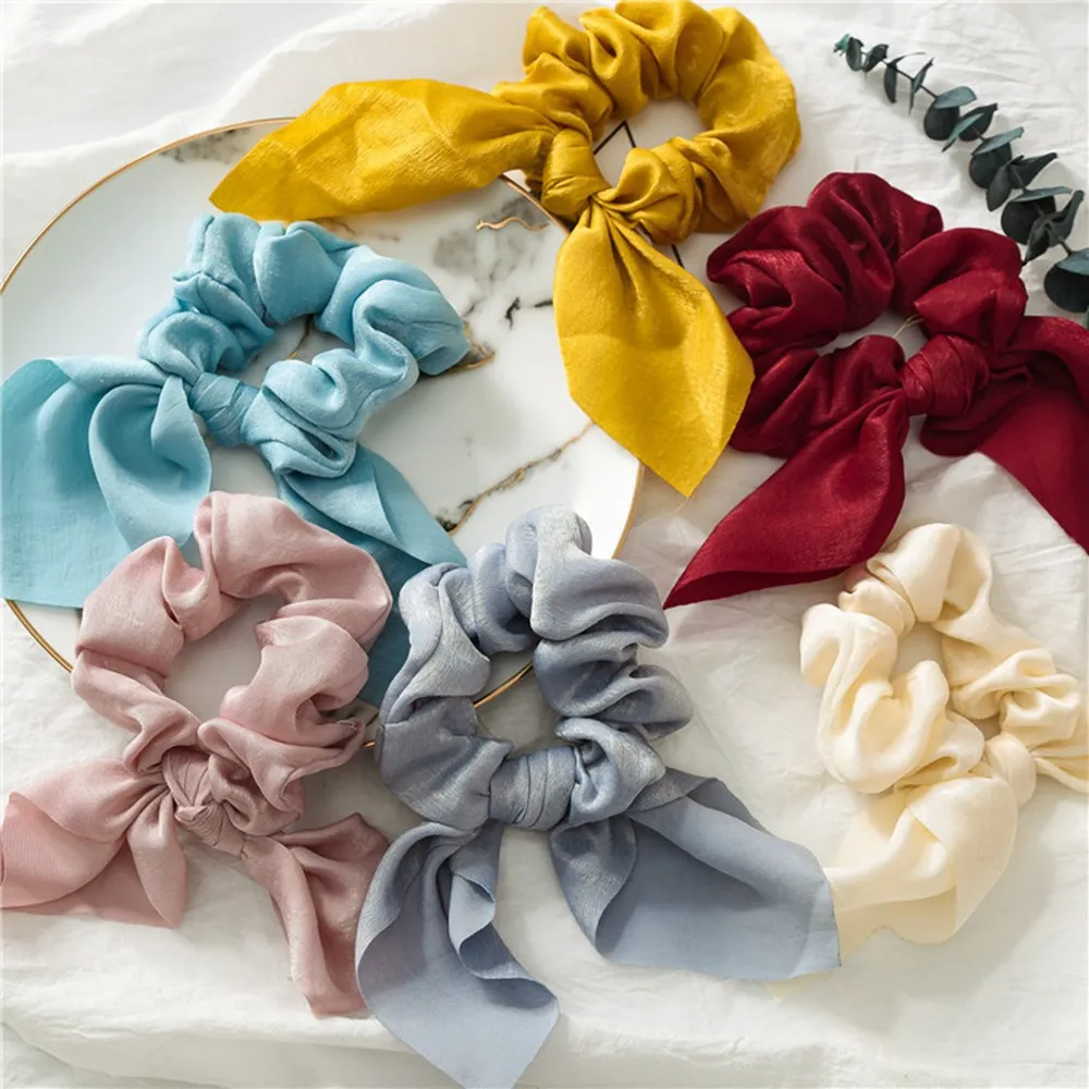 Chiffon Bowknot Elastic cabelo bandas para mulheres e meninas, cor sólida Scrunchies, Headband, laços, rabo de cavalo titular, acessórios para o