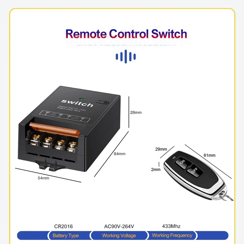 สวิตช์ควบคุมระยะไกล12V พร้อมรีเลย์30A, DC 72V 60V 48V 36V 24V 12V สวิตช์ไร้สายสำหรับไฟ, โคมไฟ, พัดลม