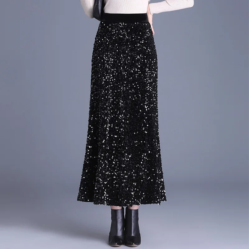 

Xiaoxiangfeng sequined skirt women's autumn 2024 new fishtail skirt high waist temperament slim and thin hip-wrapped dress