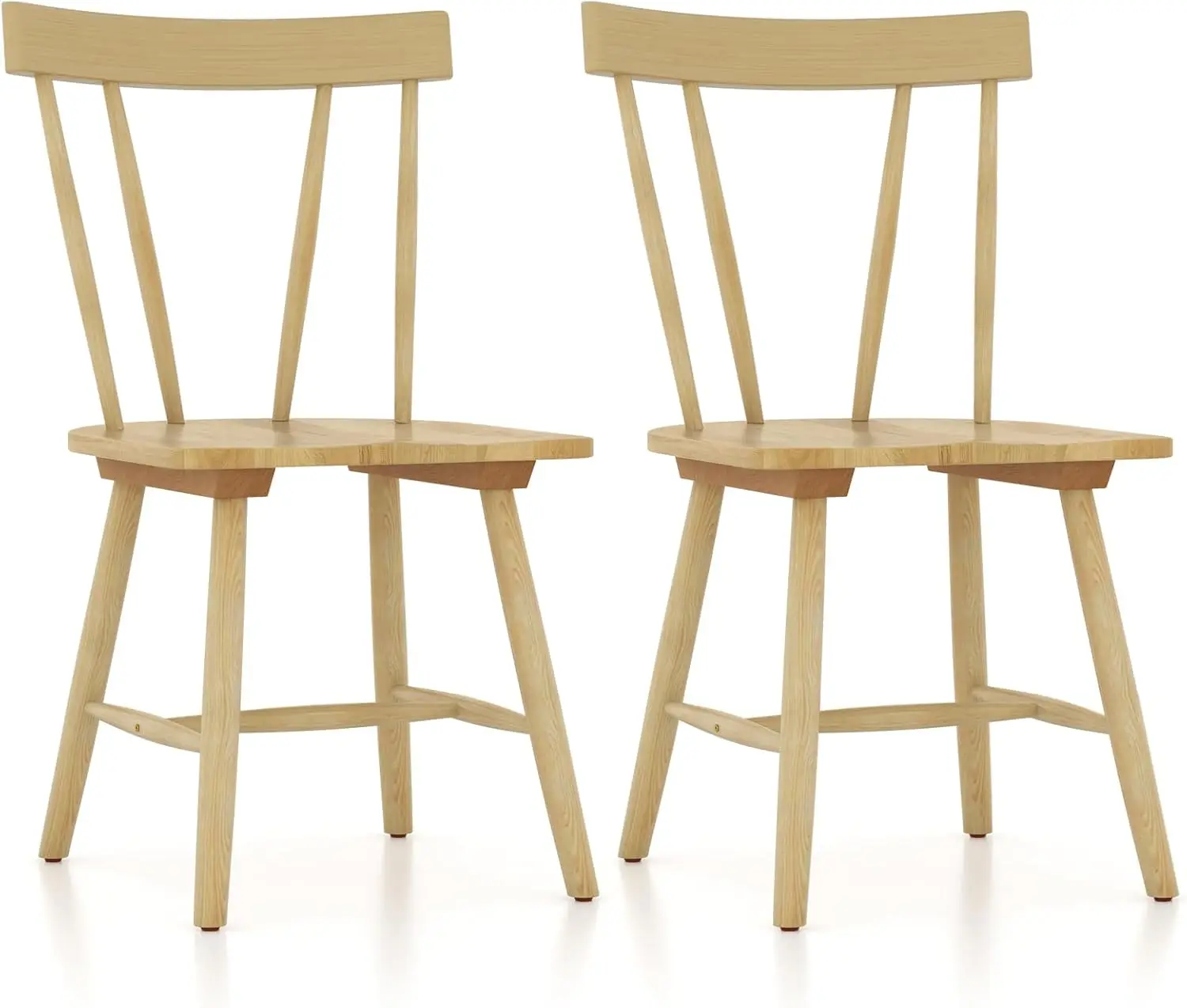 Set of 2 Windsor Chairs, Rubber Wood Dining Chairs with Spindle Back, Wide Seats, Anti-Slip Foot Pads, Max Load 330 Lbs