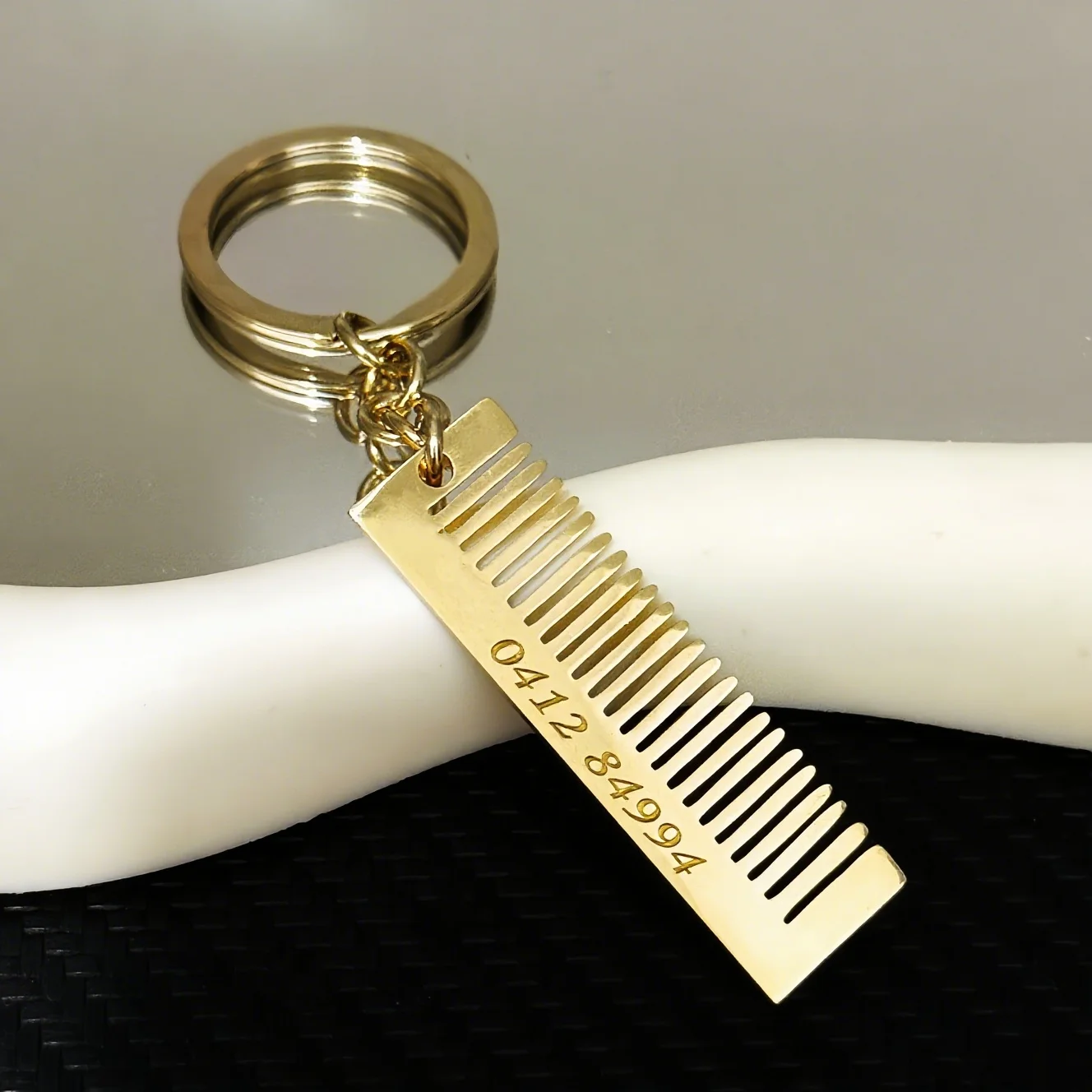 

Custom Personalized Comb Phone Number Pendant Keychain Laser Engraved Stainless Steel Women Men Original Unique Key Ring Gift